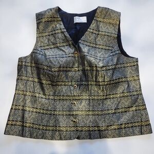 Gold Brocade Vest Plus Size 18 Vintage Waistcoat Statement Top